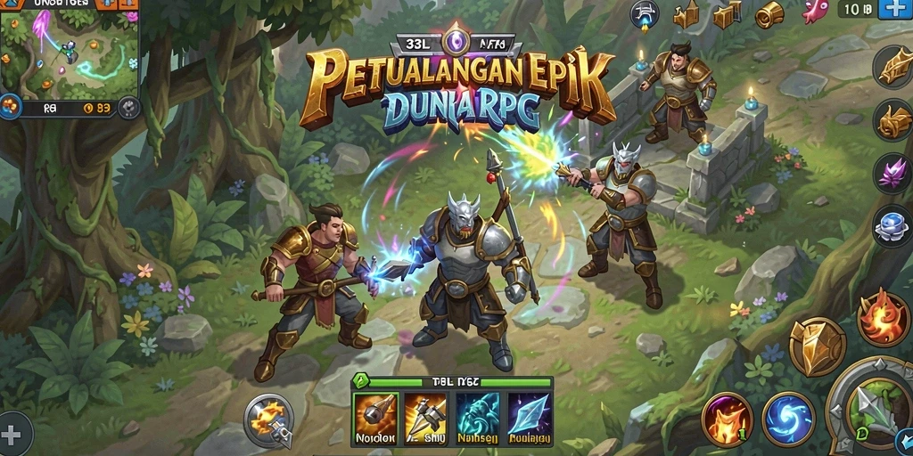 Screenshot utama gameplay 33L menampilkan aksi pertarungan RPG yang mendebarkan.