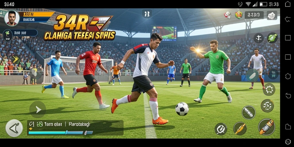 Screenshot gameplay 34R yang menunjukkan aksi seru dalam pertandingan olahraga.