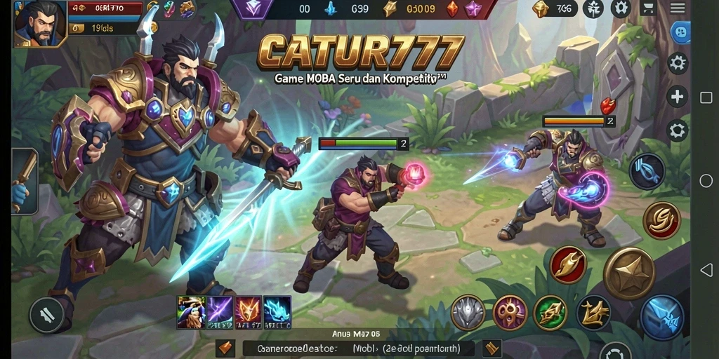 Tampilan dinamis gameplay MOBA dalam CATUR777 yang menegangkan dan penuh aksi.