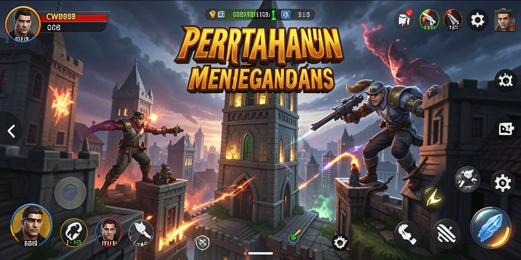 Screenshot gameplay CW8888 menampilkan aksi Tower Defense yang intens.