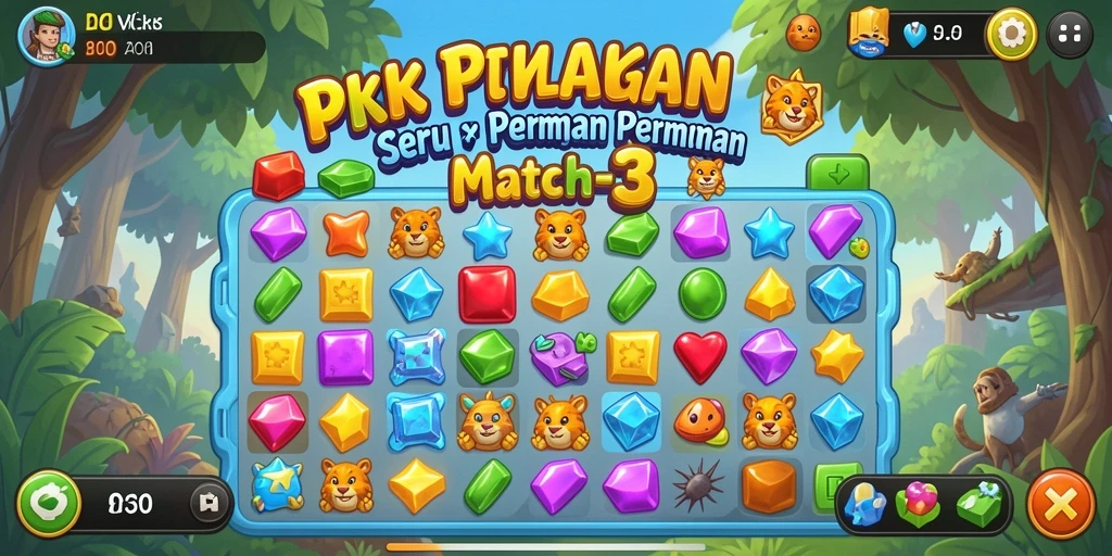 Skrinsut gameplay DKK yang menampilkan aksi match-3 yang seru.