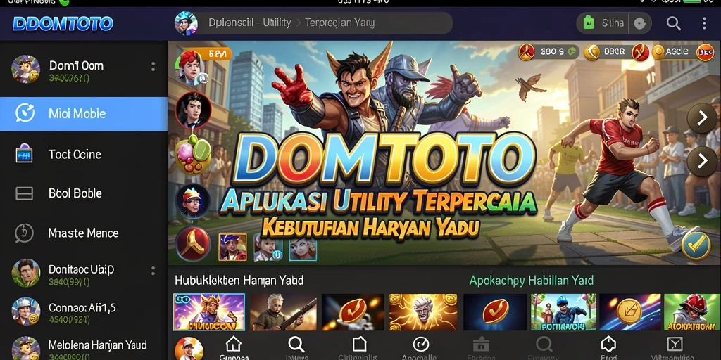 Screenshot utama <strong>DOMTOTO</strong> menampilkan antarmuka aplikasi yang intuitif dan fitur-fitur yang praktis.