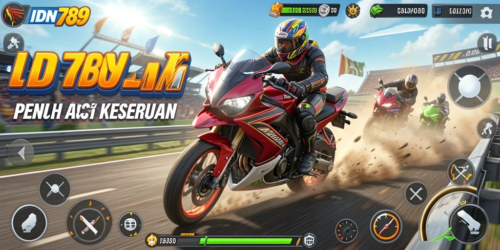 Gameplay mendebarkan motor racing di IDN789 menunjukkan aksi balapan yang intens.