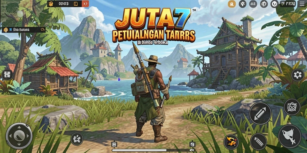Tampilan gameplay JUTA7 yang menampilkan petualangan di dunia terbuka.