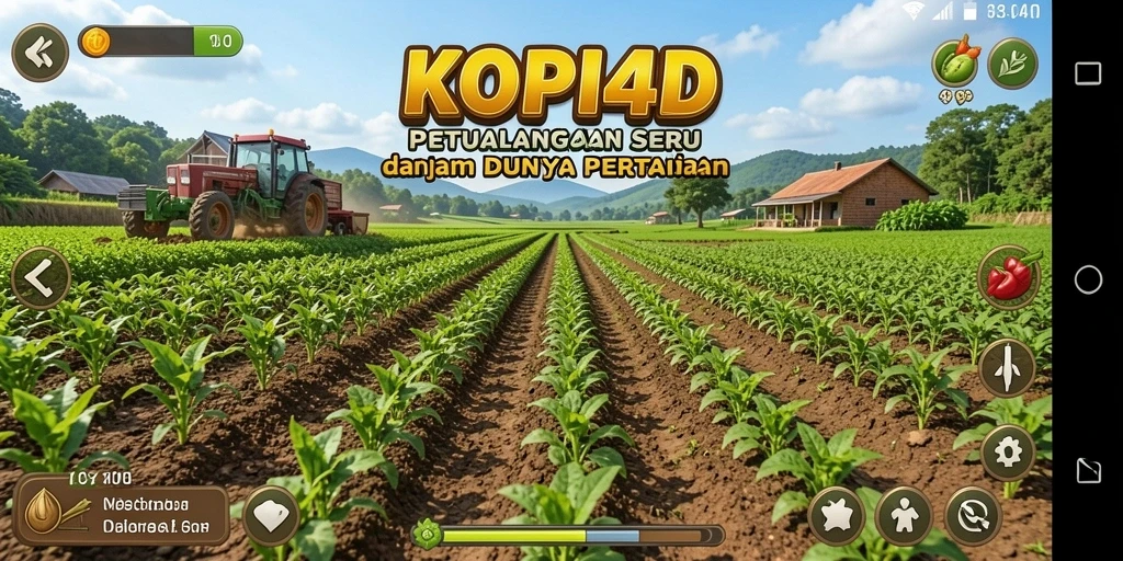 Tangkapan layar utama KOPI4D menampilkan suasana pertanian yang indah.
