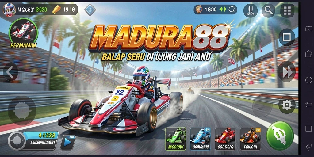 Tangkapan layar utama MADURA88 menampilkan balapan yang intens dan mendebarkan.