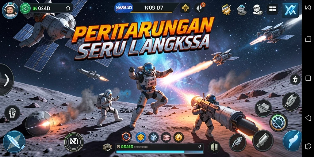 Screenshot gameplay NASA4D menampilkan aksi seru di luar angkasa.