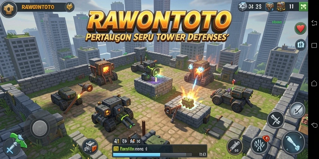 Screenshot utama RAWONTOTO menampilkan gameplay pertahanan yang strategis dan menarik.
