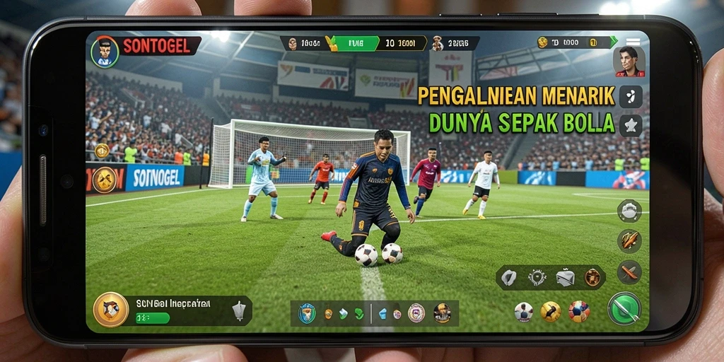 Screenshot utama SONTOGEL menampilkan gameplay sepak bola yang seru.