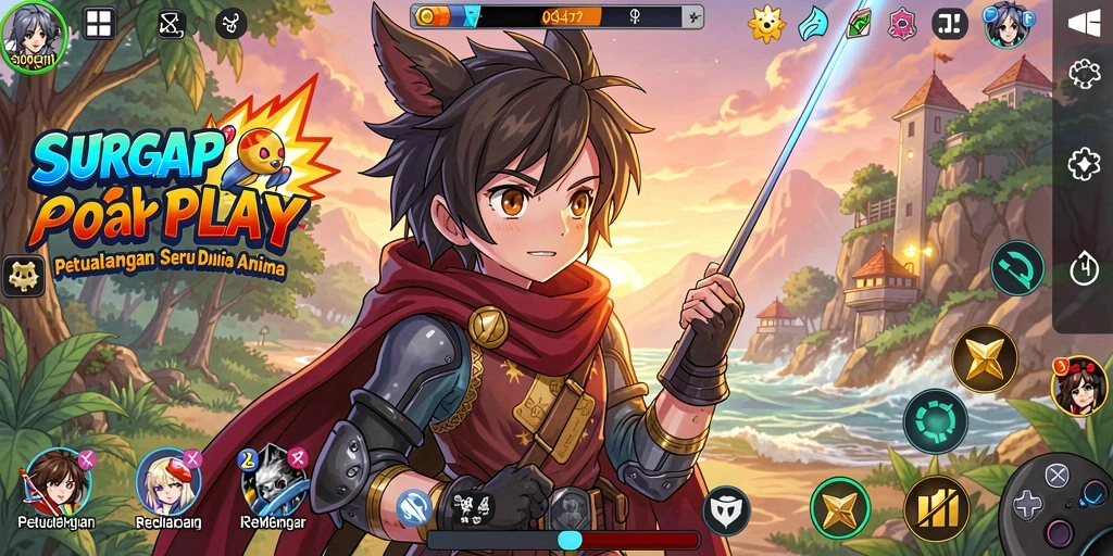 Tampilan gameplay SURGAPLAY dengan karakter anime menarik.