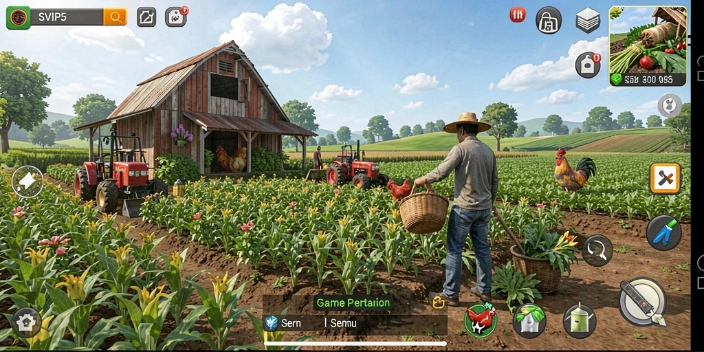 Screenshot gameplay SVIP5 menampilkan aktivitas bercocok tanam yang menyenangkan.