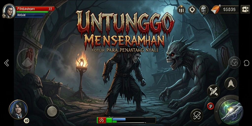 Tampilan gameplay UNTUNGGO yang mencekam dan penuh aksi Horror.